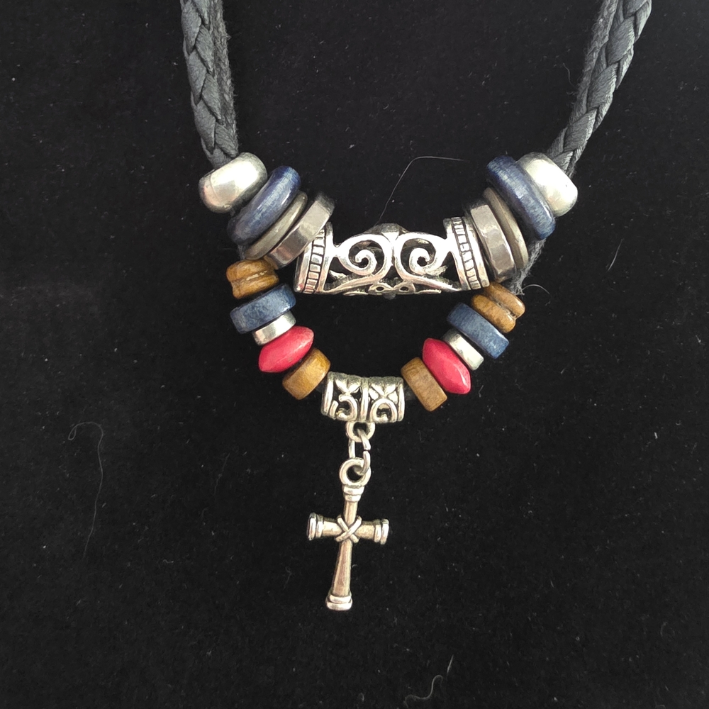 Elegant Multicolor Beaded Necklace with Cross Pendant